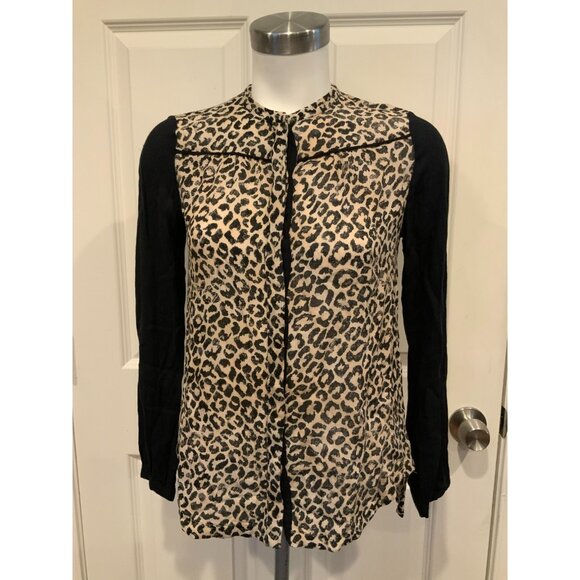 Rebecca Taylor Tan & Black Leopard Print Button Up Shirt, Size 0 (US) - Picture 1 of 9